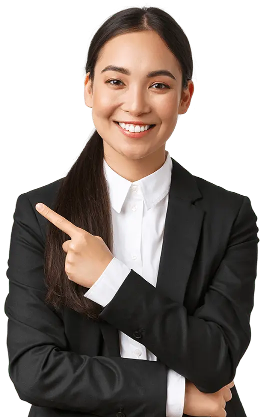 Girl pointing on left with finger